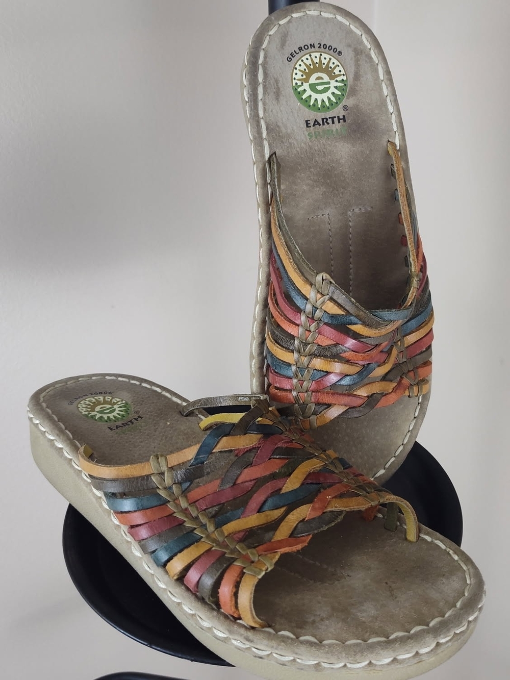 Earth Spirit Multicolor Braided Leather Slide Sandals